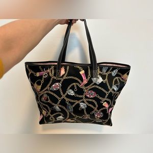 Gucci Black Satin and Leather Charm Tote